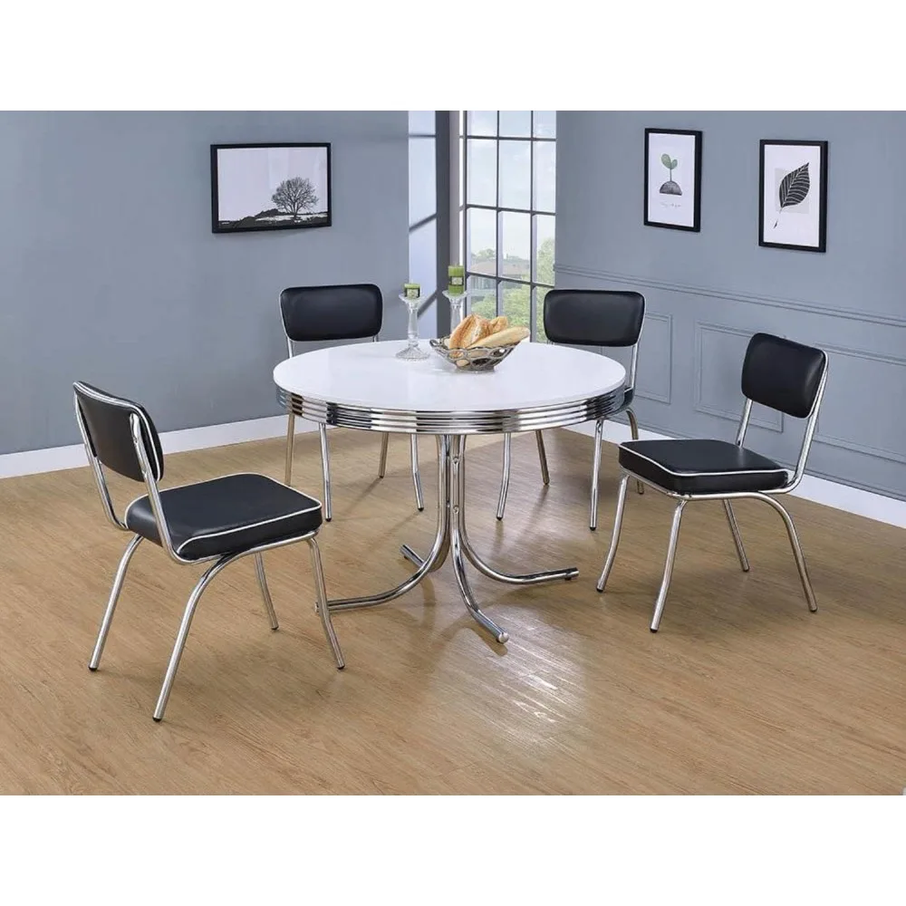 Open Back Dining Side Chair Faux Leather Upholstered Back and Upholstered Seat Sturdy Steel Frame Black and Chrome