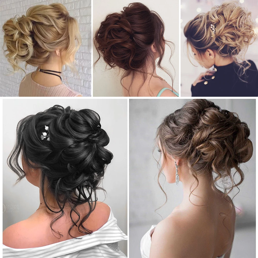 Syntetyczne gumki do włosów rozszerzenie grube Updo Donut kawałki włosów dla dzieci kobiety dziewczyny Chignon kucyk z elastyczną gumką