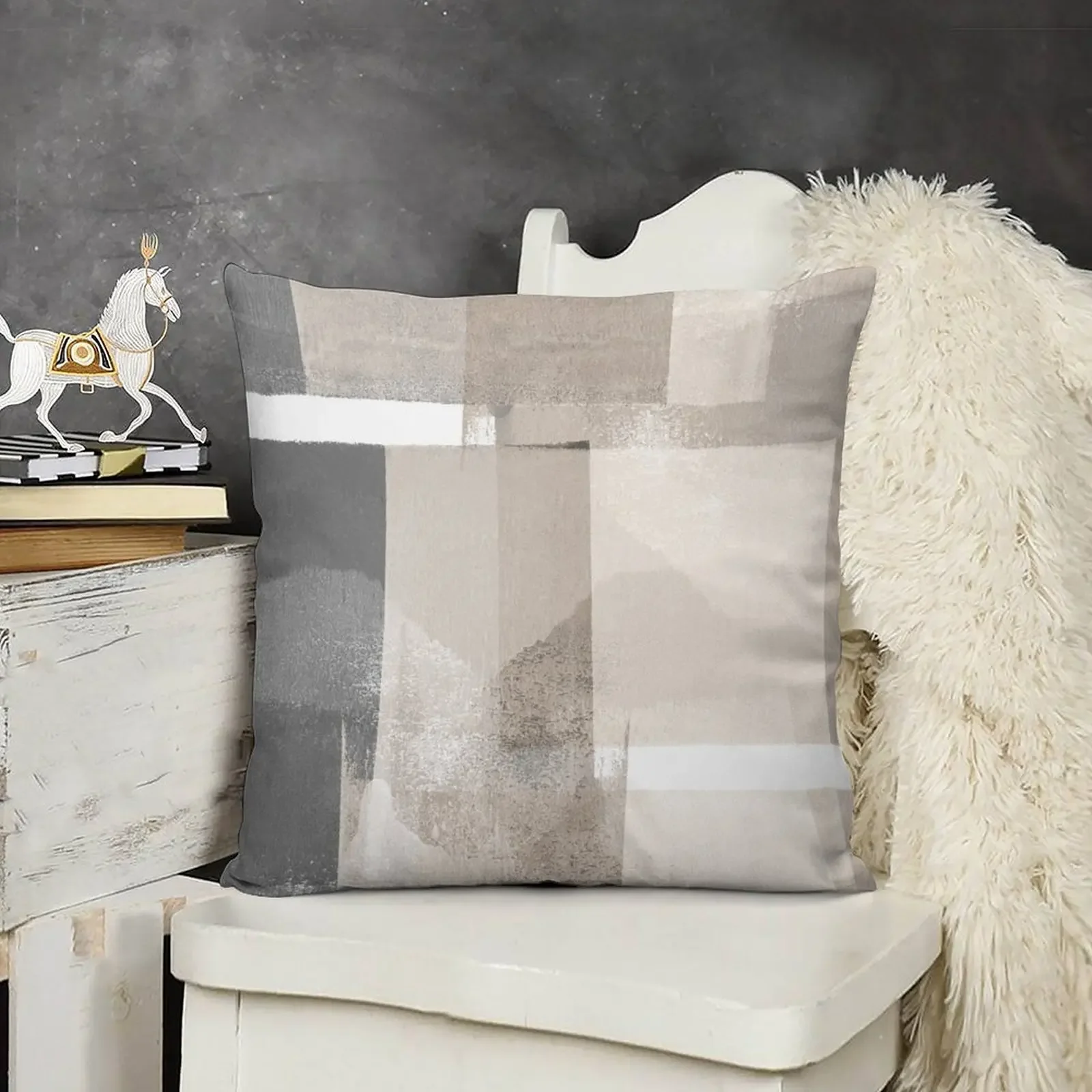 

Grey and Beige Geometric Abstract Building Blocks Throw Pillow Room decorating items anime girl pillow