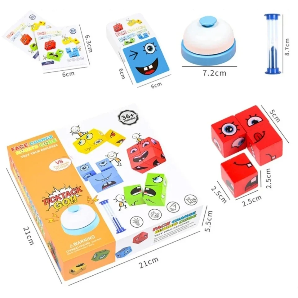 مكعبات ألغاز خشبية متغيرة الوجه للأطفال - لعبة معركة تفاعلية بين الوالدين والطفل، ألعاب تعليمية لسطح المكتب للأولاد والبنات ​