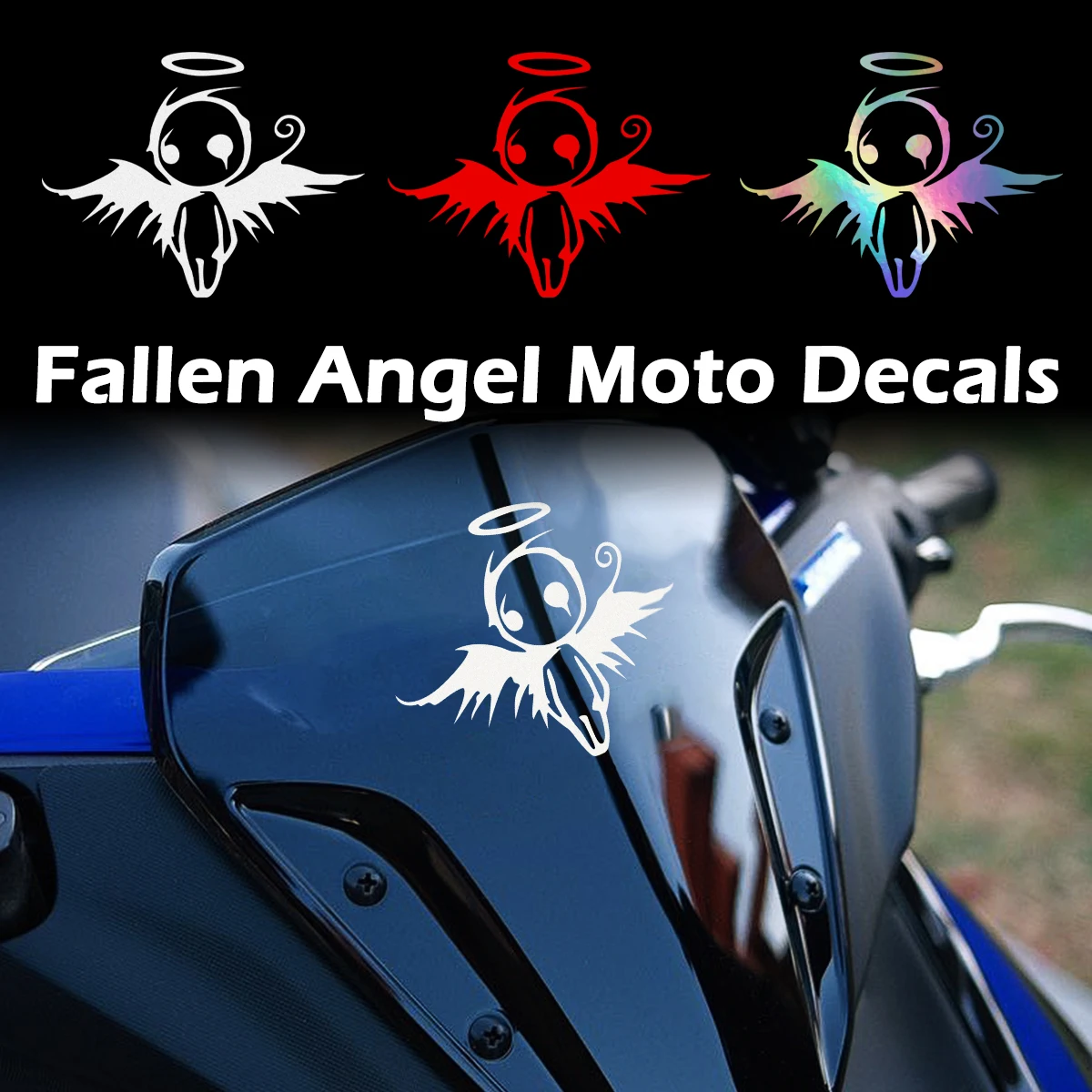 Fallen Angel Reflective Motorcycle Stickers Moto Scooter Front Cowl Fuel Tank Side Fairings Helmet Body Vinyl Accessories Decals