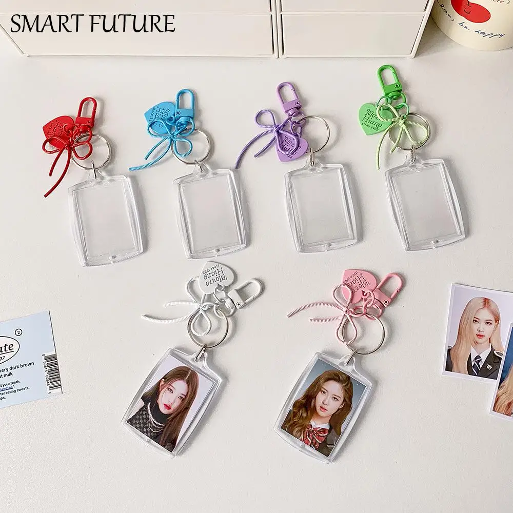アクリルカードカバーミニフォトカードホルダーピーチハートペンダント韓国スタイルアイドルカードディスプレイプロテクターぶら下げ装飾