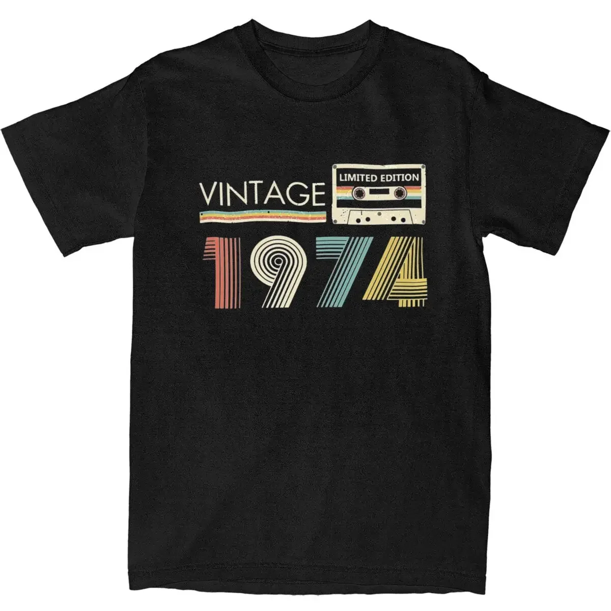 Vintage 1974 Cassette 50th Bithday Gift T Shirts Apparel for Men Women 100% Cotton 50 Year Old Present Tee Short Sleeve Original