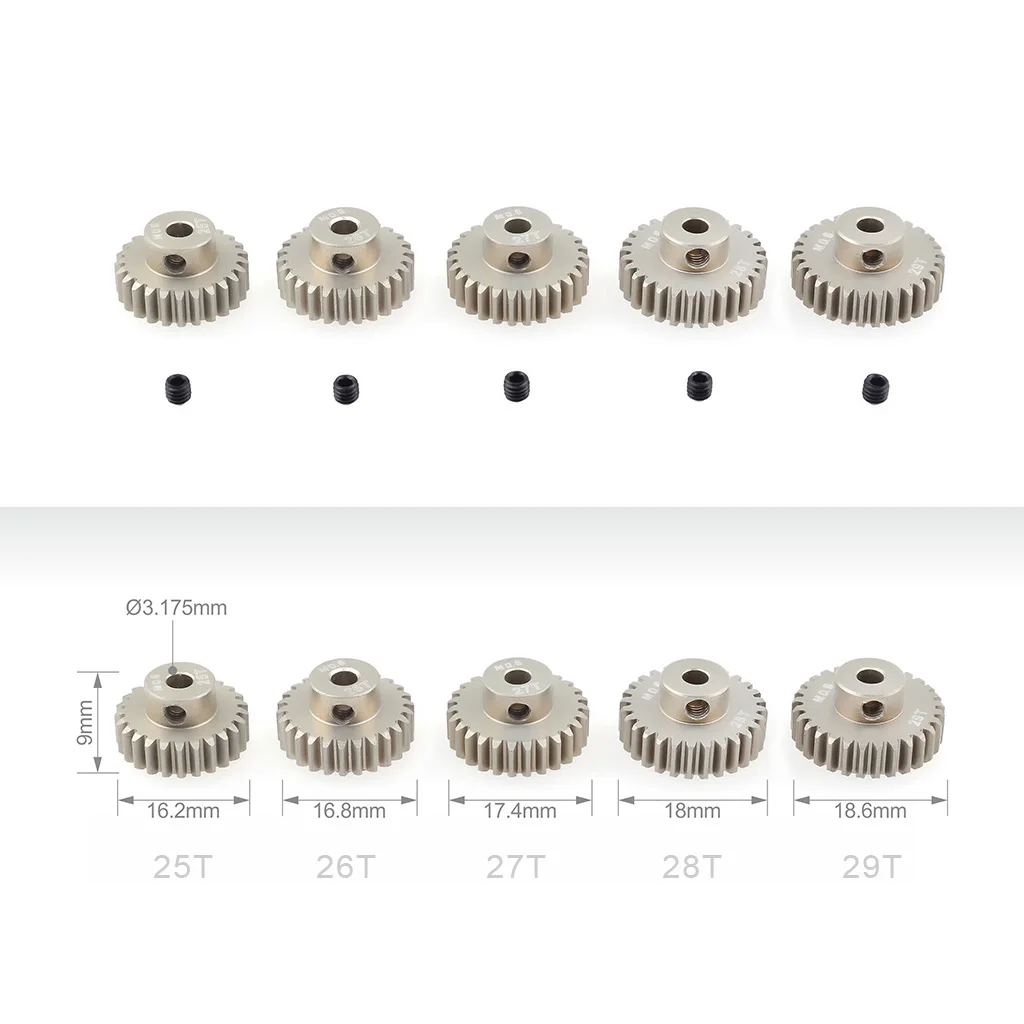 Engranaje de Motor de piñón de Metal para coche RC 3.175, eje de Motor de 1/10mm, M0.6, 3.175mm, 14T, 15T, 16T, 19T, 23T, 25T, 28T, 29T, 31T, 32T, 13T-33T piezas