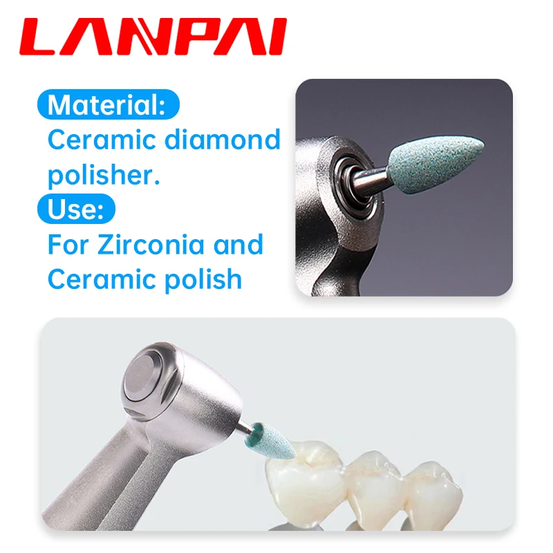 Lanpai 6pcs/box Dental Lab Ceramic Diamond Grinder Pocerlian Zirconia Polishing Grinding Head Dentistry Material Drill