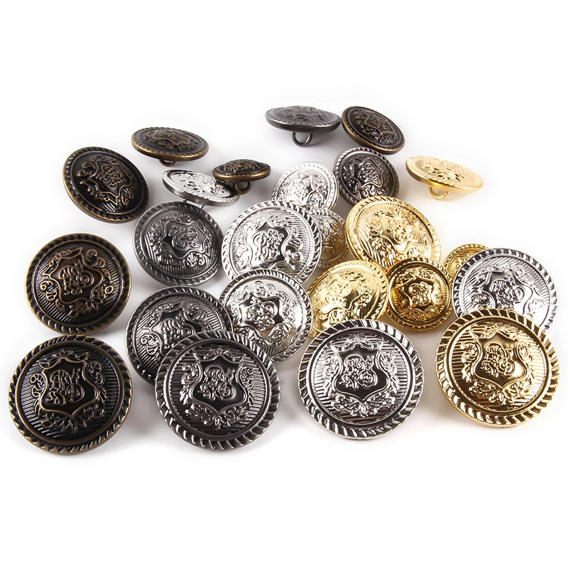 10pcs/lot 15/20/25mm Wholesale Clothing Decorative Buttons Golden Vintage College Jacket Buttons Round Metal Buttons for Shirt