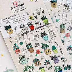 Korean Import Original Suatelier Potted Plant Decorative Stationery Stickers Scrapbooking DIY Diary Album Stick Label