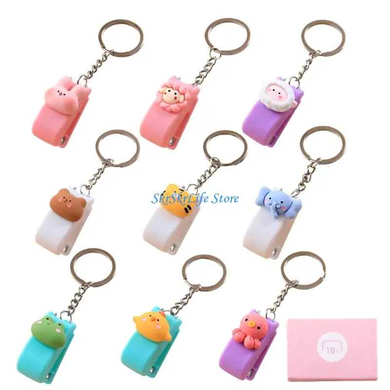 

E65E Pocket Sized Stapler Keychain 20 Sheets Capacity Portable Tiny Cartoon Stapler