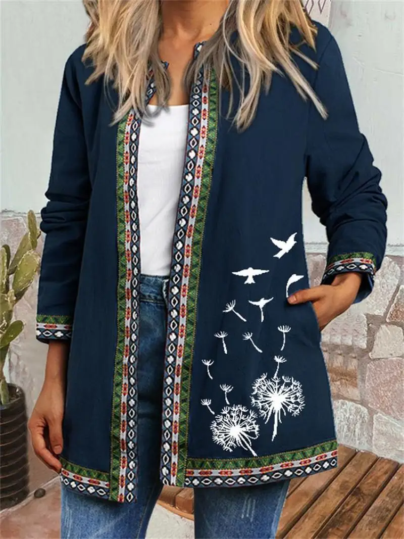 Spring / Autumn Women\'s Flower Butterfly  Printed Cardigan Jacket Coat