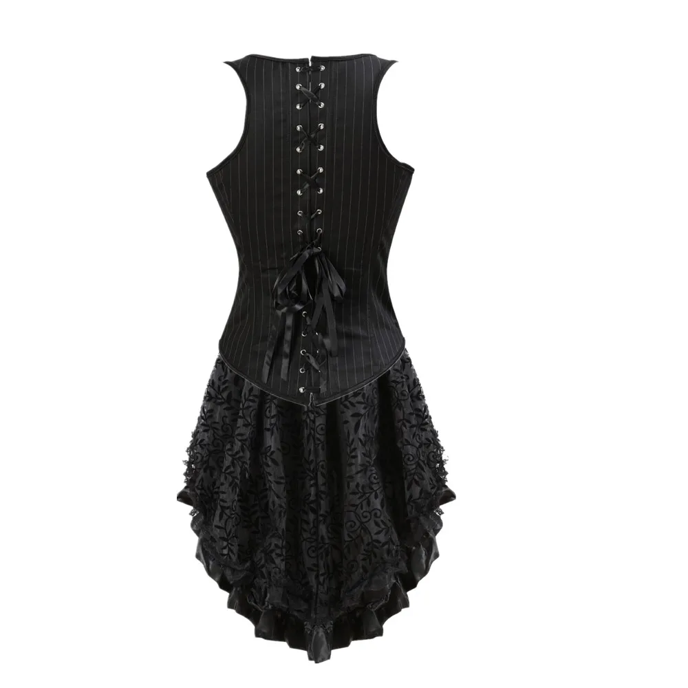 Steampunk corsetto vestito gotico Sexy a righe sottoseno corsetto gilet donna Bustier Top asimmetrico floreale gonna di pizzo Plus Size