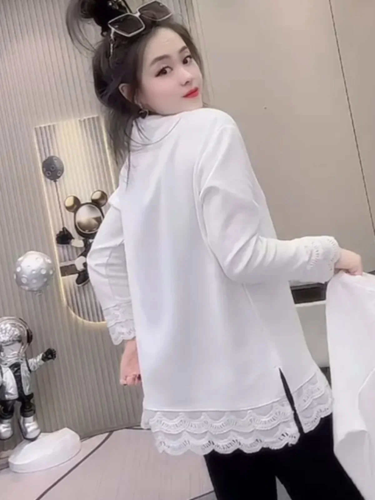 

Повседневная свободная длинная футболка Sve, женская базовая футболка, весенняя новинка Faion Ele, внутренняя одежда, корейский топ с креативным узором