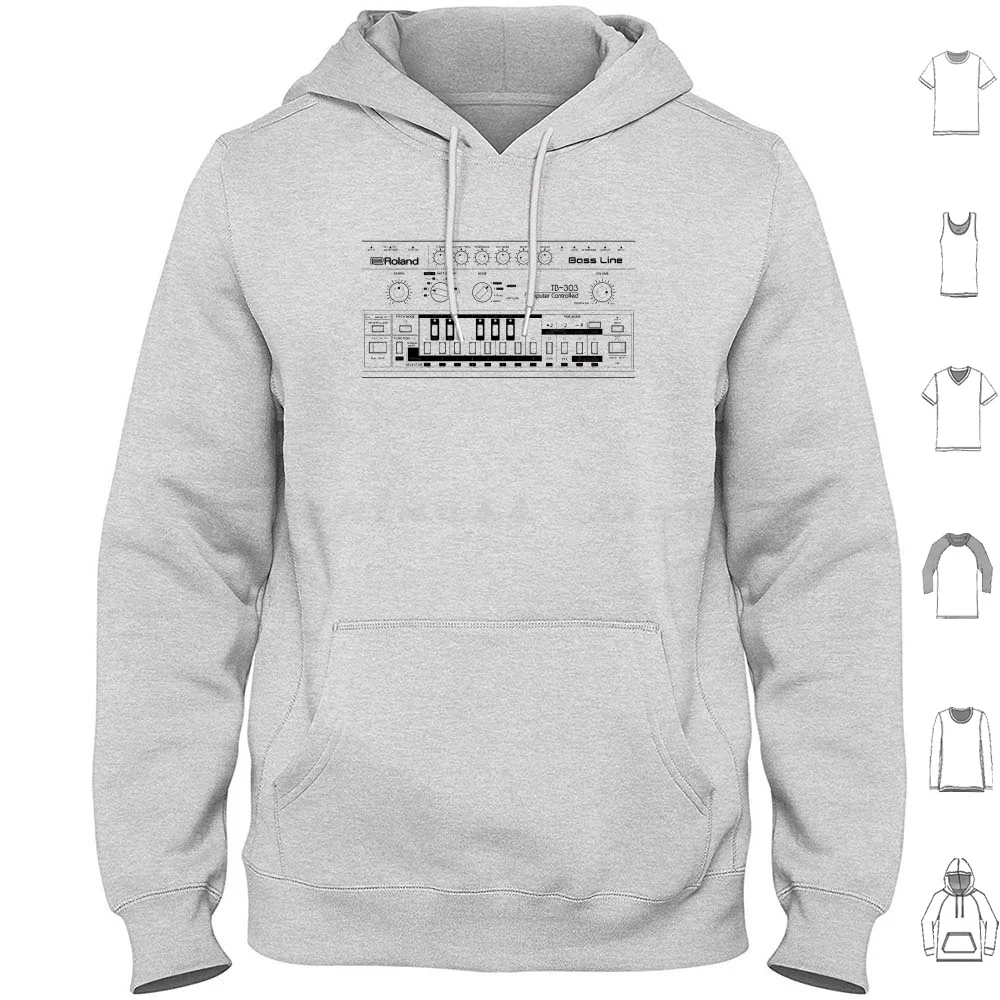 Tb-303 Bass Line Wireframe Hoodie cotton Long Sleeve 303 Tb 303 Club Controller Acid House Techno Classic Synth Synthesizer