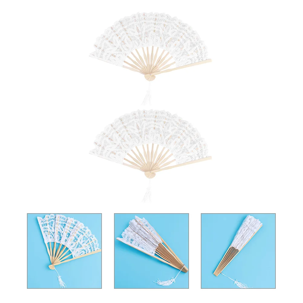 

2pcs Palace Fan Bamboo Bone Handheld Folding Vintage Lace Fans Wedding Party Cosplay Decor Bridal Accessories Tassel Chinese