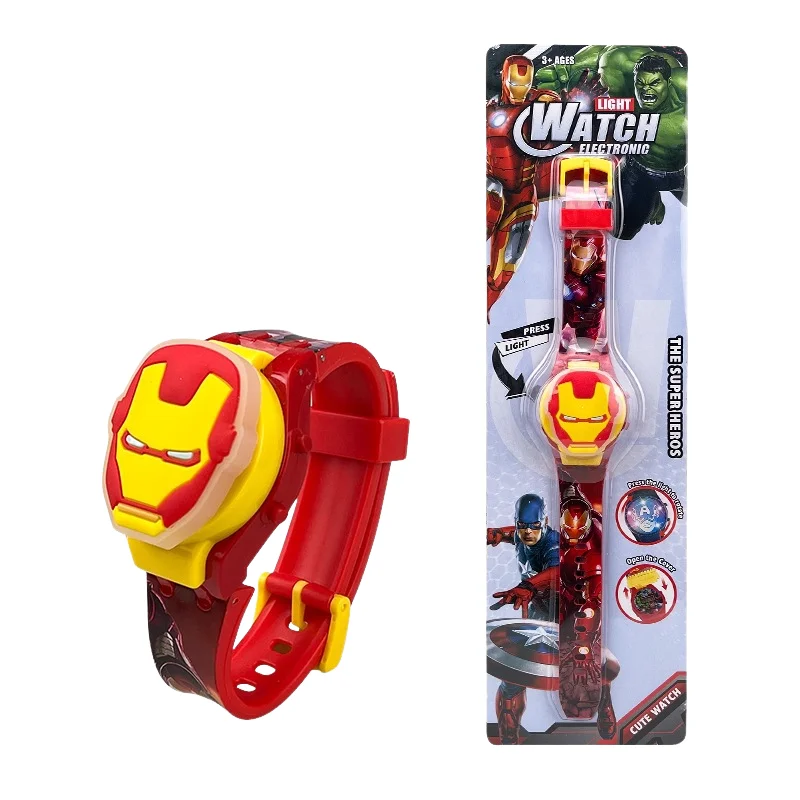 마블 스파이더 맨 시계 음악 프로젝터 장난감 애니메이션 스파이더 맨 디지털 시계 손목 시계 피규어 아이언 맨 전자 시계 선물