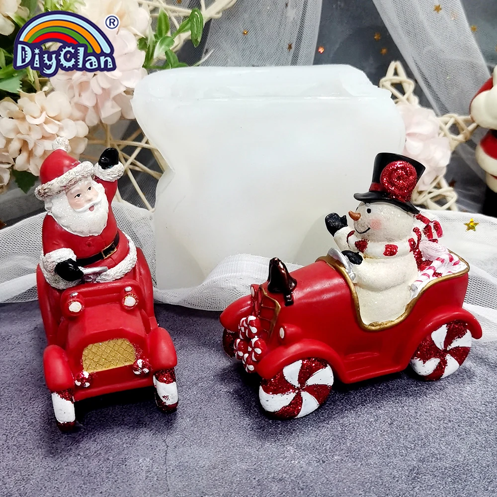 Santa Claus Sleigh Candle Mold Fondant Cake Decorating Tool DIY Silicone Resin Gypsum Aromatherapy Mould Christmas Decor