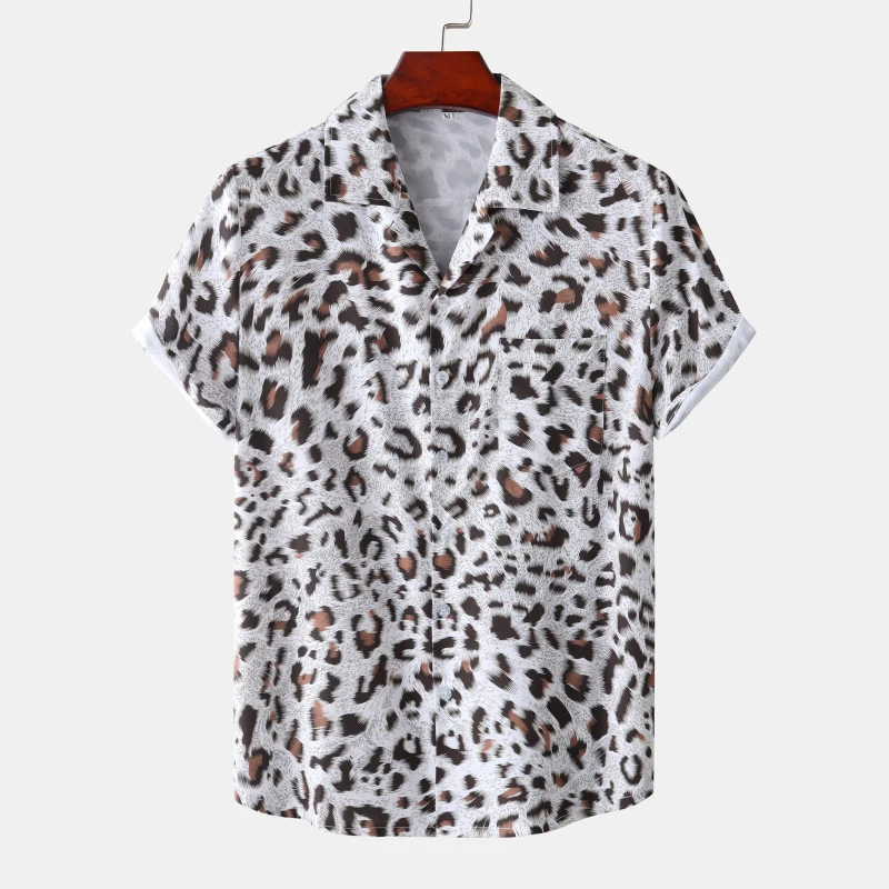 Hawaiian Men\'s Shirt Funny Leopard Print Male Clothing Polka Harajuku Short Sleeve T-shirt Fashion Streetwear Shirt For Man Tops