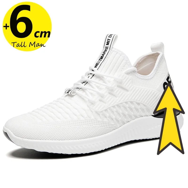 9017 Men's White Sports Oxford Shoes Elevator Insole Height Increase 6cm Lace-up Sneakers Plus Size 37-46