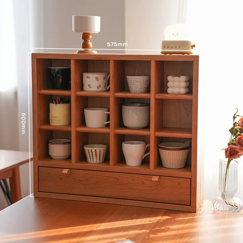 

Cherry wood solid wood cup holder, water cup coffee storage display cabinet, figure storage rack