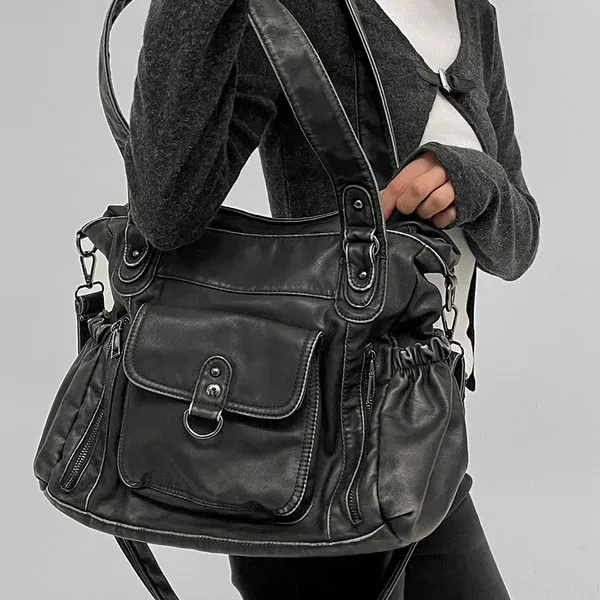

Large Capaci Versatile Tote Bag Retro Texture Travel Handbag Women's Commuter Casual Single oulder Bag Motorcycle Bag