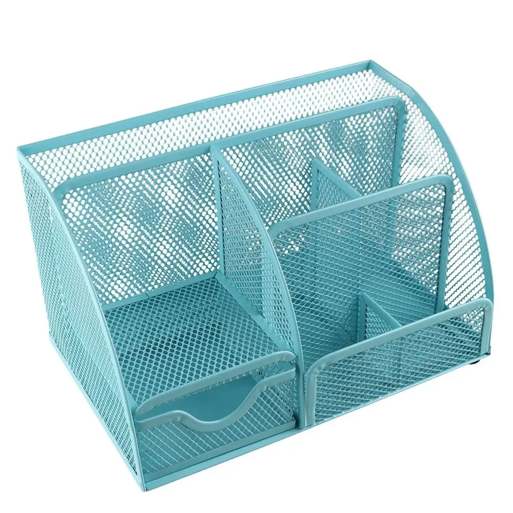 Creative Multi Grid Pen Holder Multi-functional 6 Compartments Desktop Office Organizer 1 Drawer Metal Mesh Desk Organizer Home