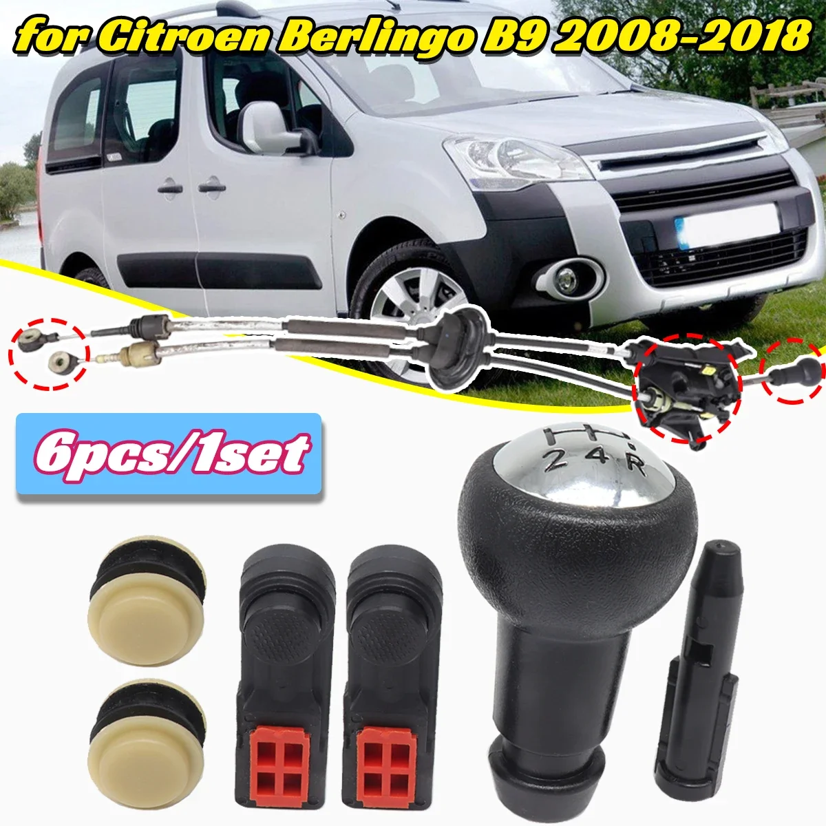 

5 Speed Chrome Shift Knob for Citroen Berlingo B9 2008-2018 MT Gear Cable Selector Linkage End Collet Bushing Repair Kit Parts