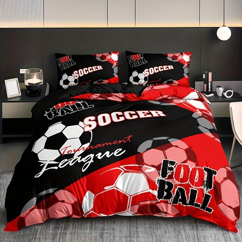 3-Piece Soccer Frenzy Duvet Cover Set - Soft Microfiber Bedroom Decor With Vivid 3D Sports Pattern - No Core, Includes 1 Duvet