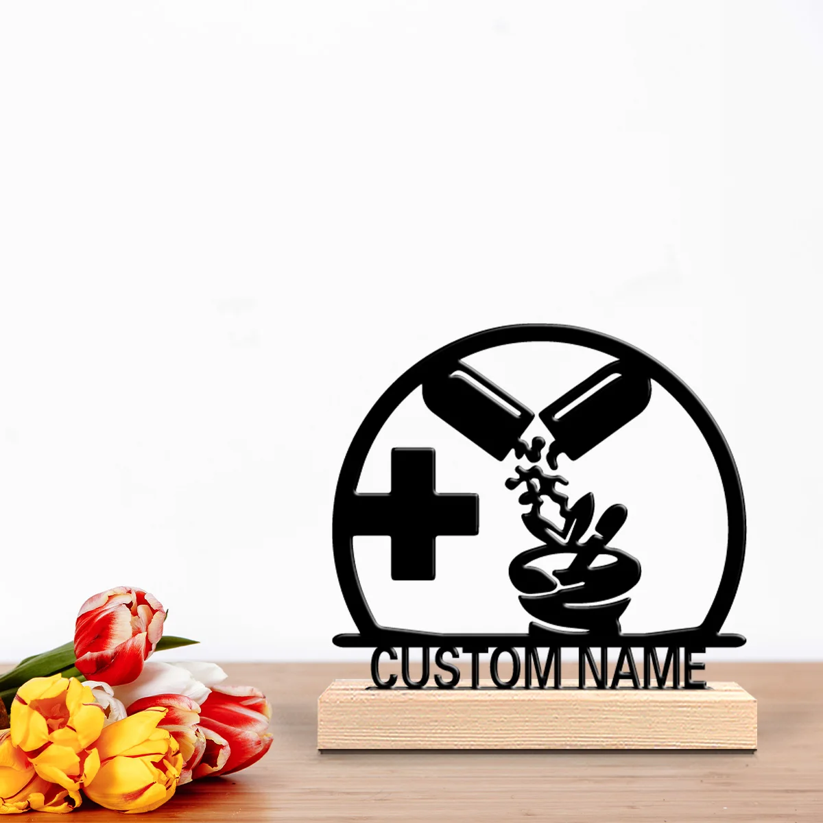 1pc New Design Personalized Custom Pharmacist Metal Statues Wooden Frame Wall Decor for Living Room Bedroom Eclectic Mystical view 3