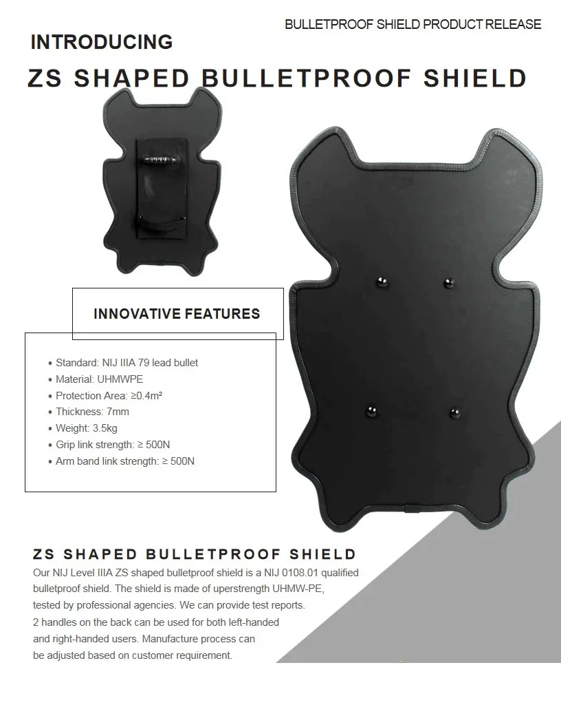 Handheld Anti-Flash Bulletproof Explosion-Proof Shield Pe Material Three-Grade Bat-Shaped