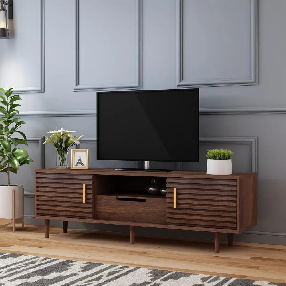 

TV Stand, Mid-Century Modern for TVs up to 65 Wood TV Console Media Cabinet with Drawer, Sliding Door Storage Cabinet