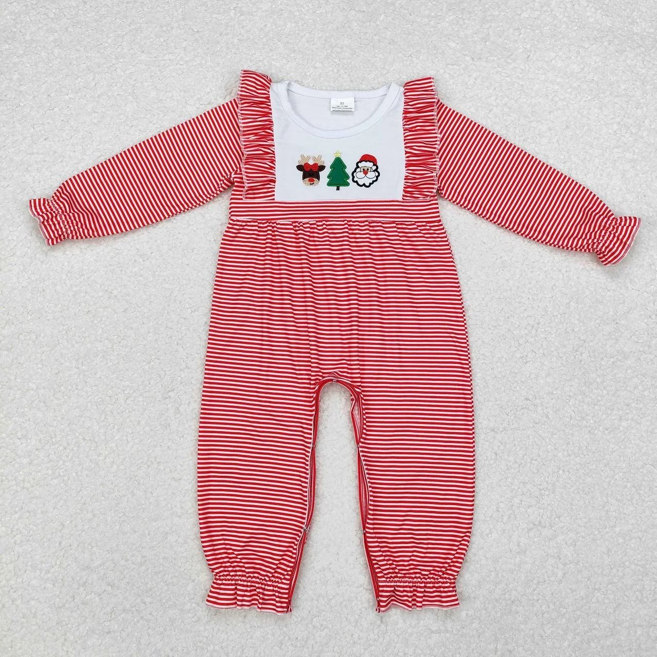 

Wholesale Infant Baby Girl One Piece Jumpsuit Newborn Stripes Christmas Kids Children Embroidery Santa Deer Tree Toddler Romper