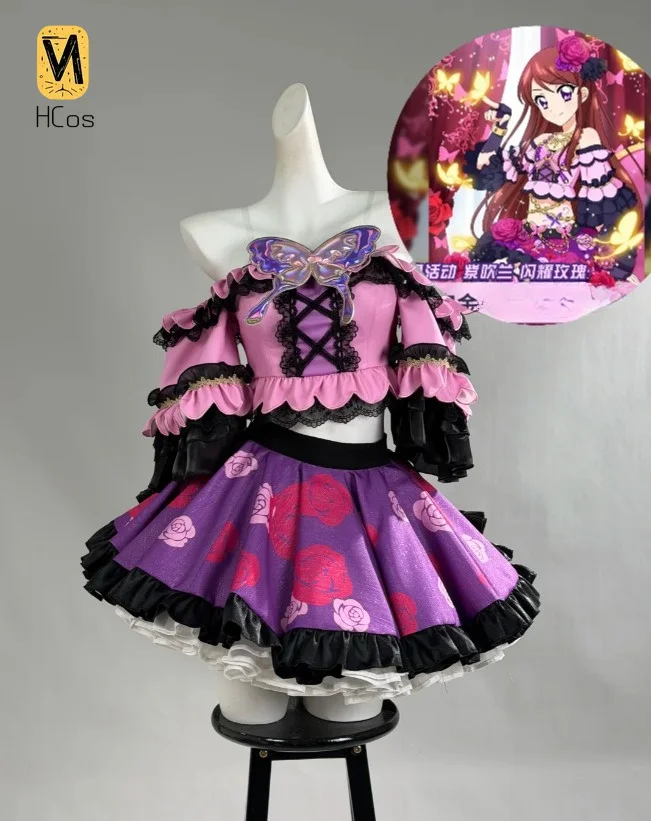 Aikatsu! Costume de cosplay Ran Shibuki Shining Rose Butterfly Gown, ensemble complet, tenue d'idole anime pour femmes, pour la fête d'Halloween, HCos