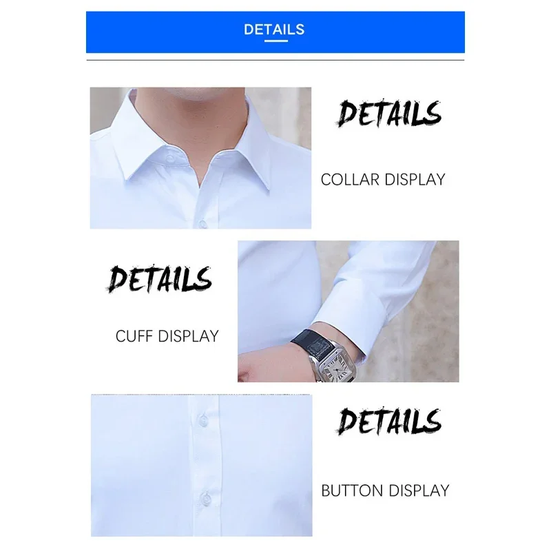 BROWON Size M-5XL Men Dress Shirts Long Sleeve Turn Down Collar Solid Color Business Work Shirt Slim Fit Anti-wrinkle Men Clothe