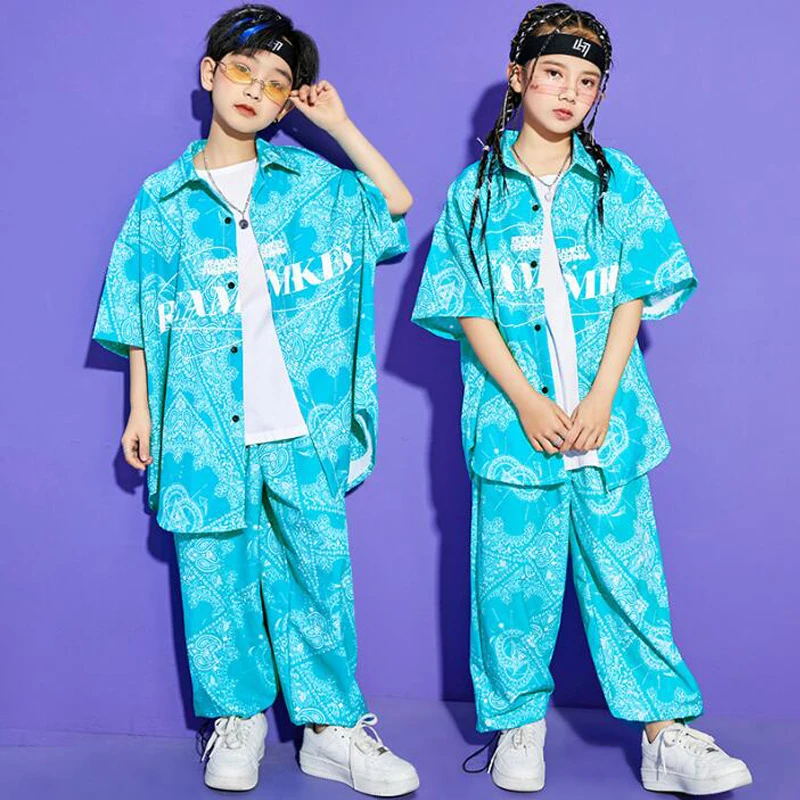 Kids Concert Hip Hop Clothing Geometry Print Shirt Top Tshirt Street Wear Sweat Pants For Girls Boys Jazz Dance Costume Clothes