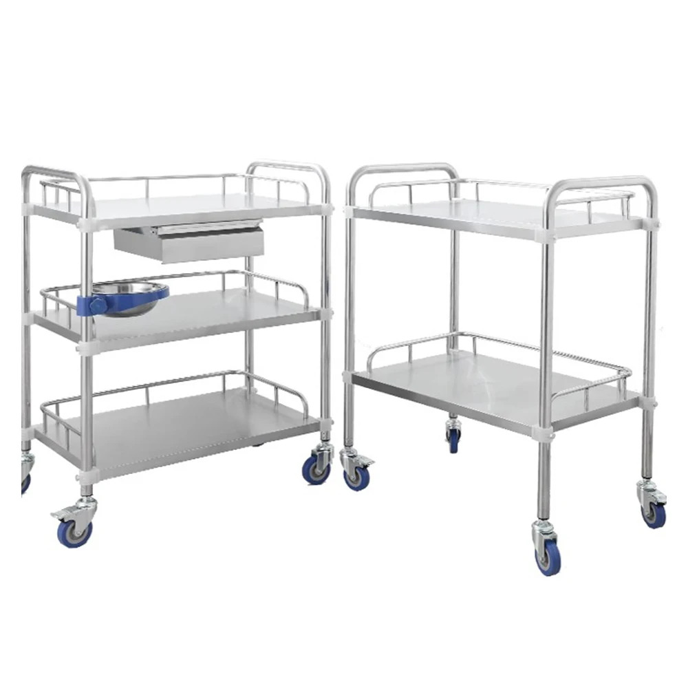 Medical Dental Lab Cart with 2 Shelves Stainless Steel Wheels Trolley with Drawers for Laboratories Clinics Hospitals