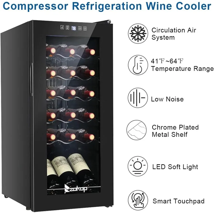 

Wine Cooler Refrigerator 18 Bottle Freestanding Compressor Wine Cooler w/Digital Temp Control Mini Wine Fridge with Double-Laye