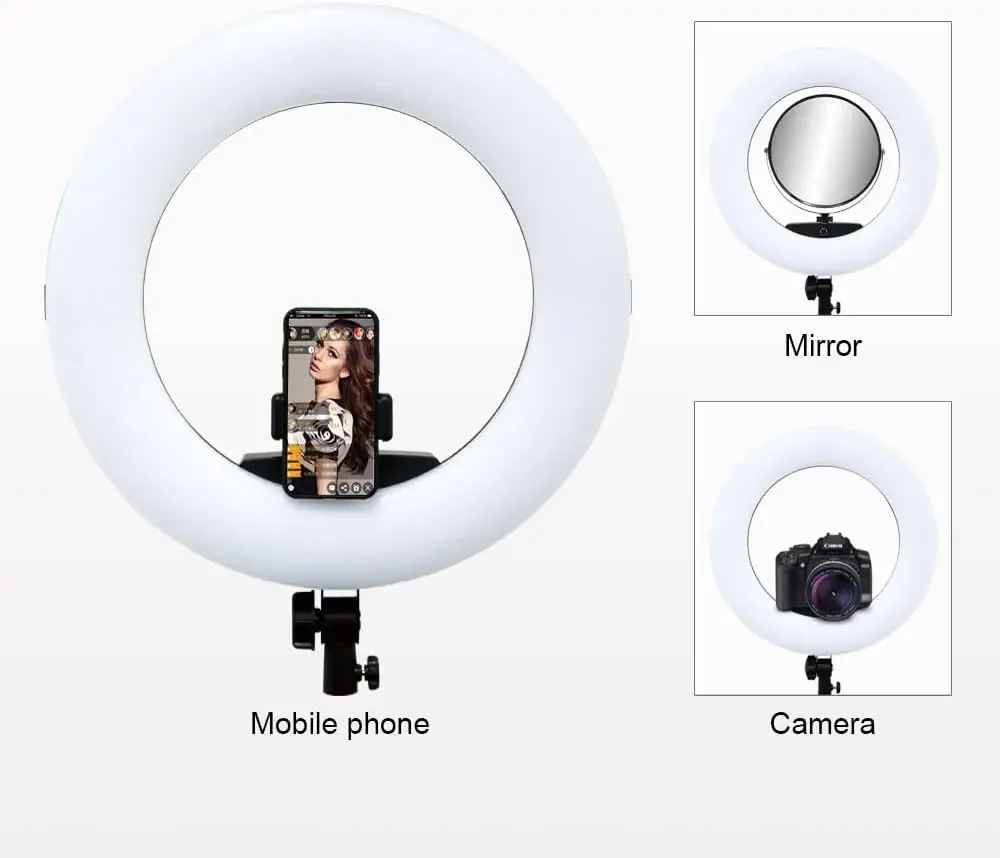 FD480 Ring Lamp 18 Inch LED Ring Light with Stand and Mirror, Black | 96W, Selfie Light, YouTube Vlog Live Stream, Makeup Beauty view 4