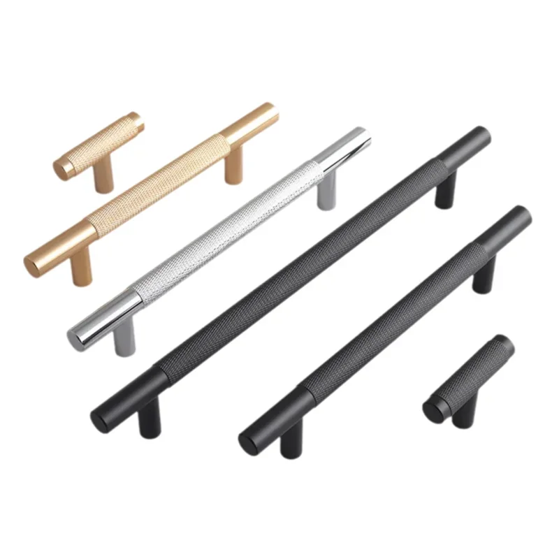 European Style Aluminum Alloy Kitchen Cabinets Handles Knurled Carving Furniture Handles Matte Black Drawers Knobs Gold Handles