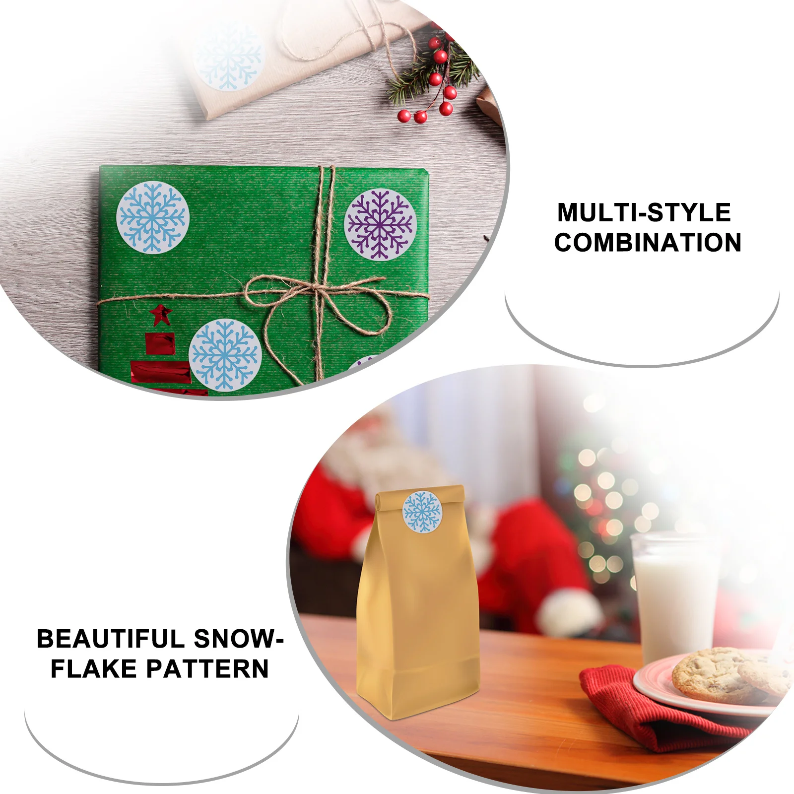 

500Pcs Holiday Sticker Roll Christmas Snowflake Theme Self-Adhesive Decals for Greeting Cards Gift Packaging DIY Use