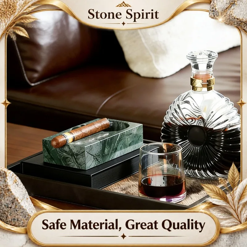European Style Luxury Marble & Leather Ashtray Set 17cm, Premium Desktop Decor for Show Flat Hotel Bar, Unique Housewarming Gift