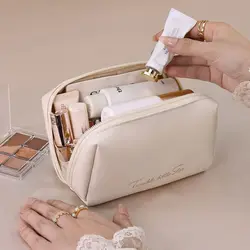 Borsa per il trucco creativa di grande capacità borsa per il lavaggio impermeabile in pelle PU borsa da viaggio