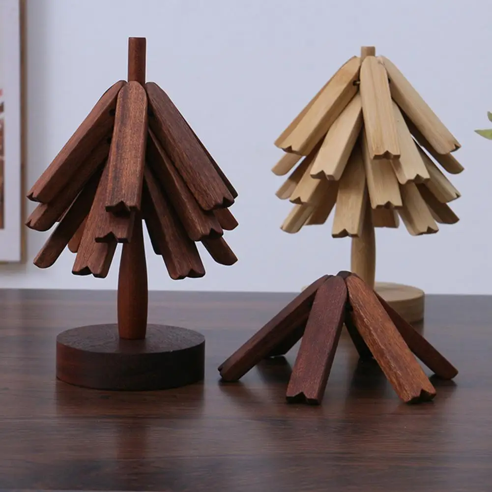 Platos de madera para ollas calientes, almohadillas calientes de madera hechas a mano, juego de salvamanteles de madera con diseño en forma de árbol para platos calientes para cocina