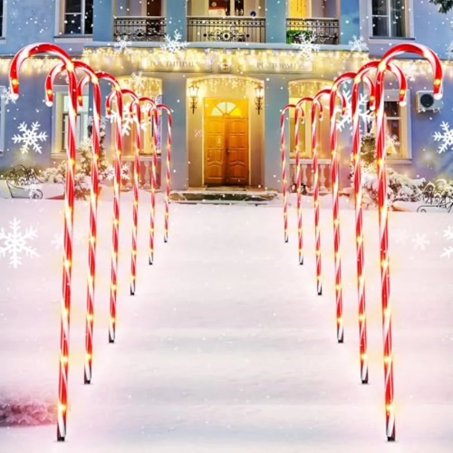 

12 Pcs Christmas Candy Cane Lights Candy Cane Outdoor Decorations Large Christmas Pathway LED Stake Lights for Yard Lawn Garden