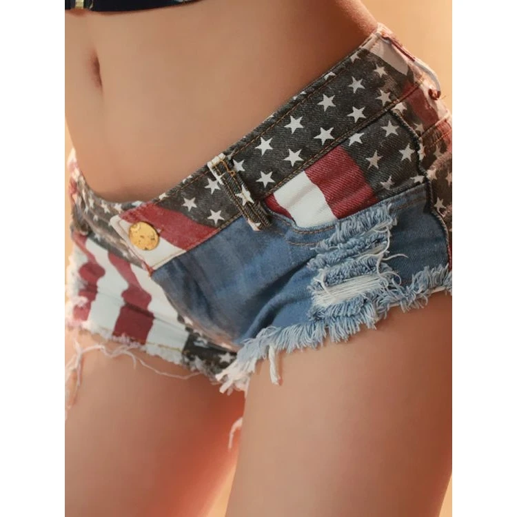 Low Waist Denim Shorts Women's Sexy Hole Nightclub Shorts Summer Cross-Border New Style Commute Style Tight Fit Denim Jeans