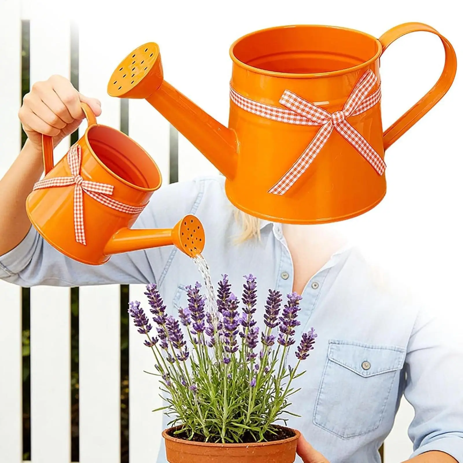 Watering Can Small 1L Water Pot with Sprinkler Head Gingham Ribbon Modern Plant Watering Cans for Home Office Balcony Garden