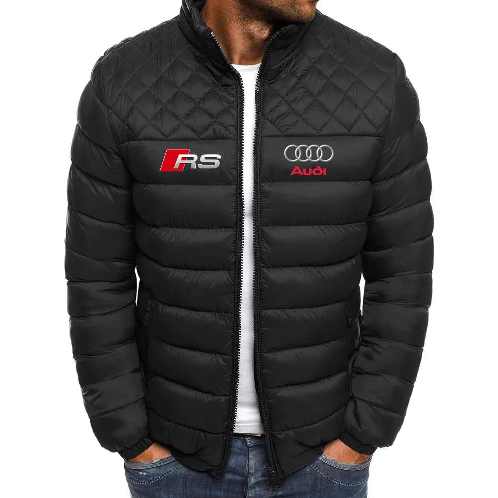 2025 nieuwe heren Audi winter casual heren dunne ketting jas skiën dikke streetwear mode rits diamant warme jas