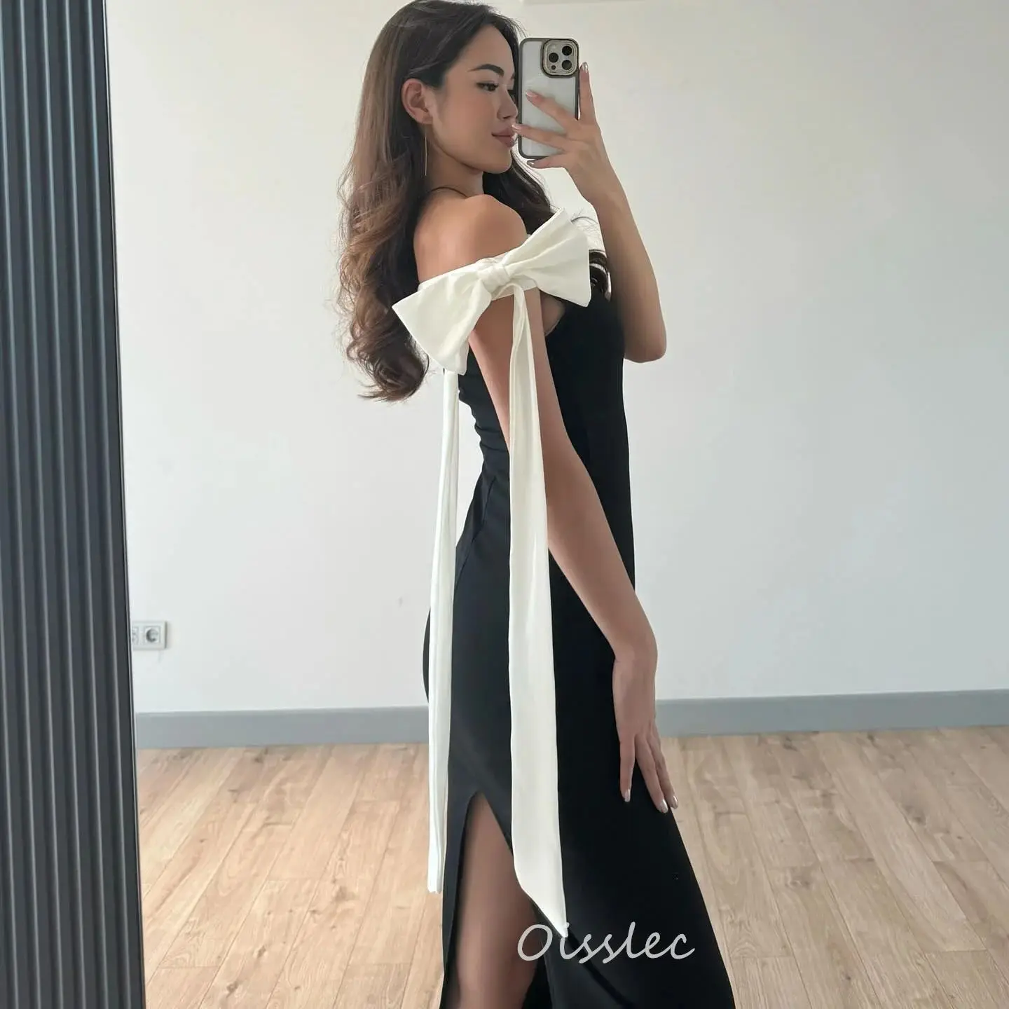 

Oisslec Bow Prom Dress Slit 2024 Off Shoulder Cocktail Dress Floor Length Long Formal Evening Party Dress 2024 robes de soirée