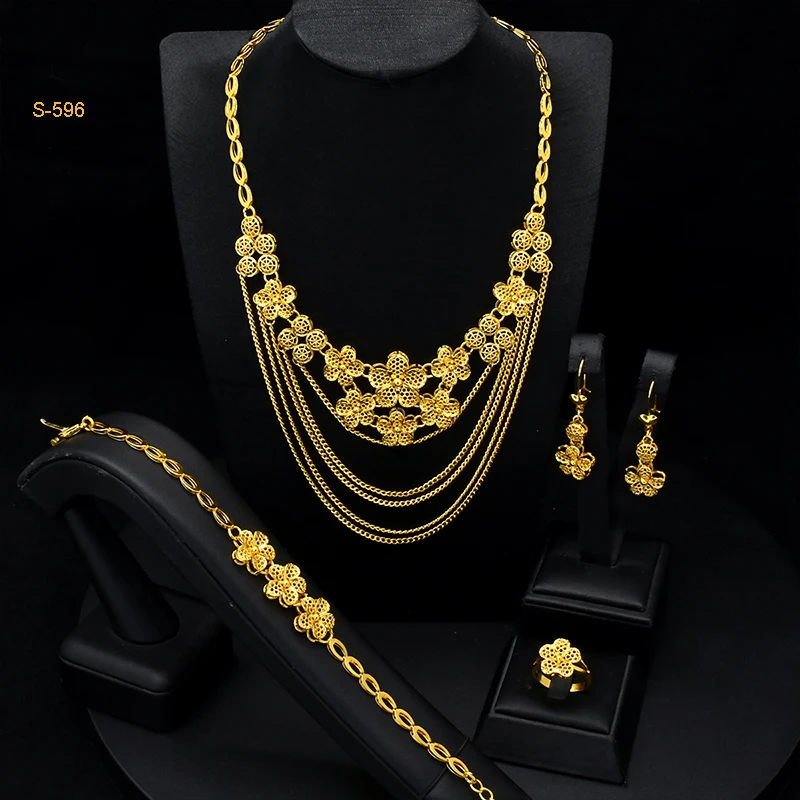 ANIID Africa Luxury Charm Necklace Sets With Tassel for Lady Indian Bridal Nigeria 24k Gold Plated Jewelry Set Party Gifts