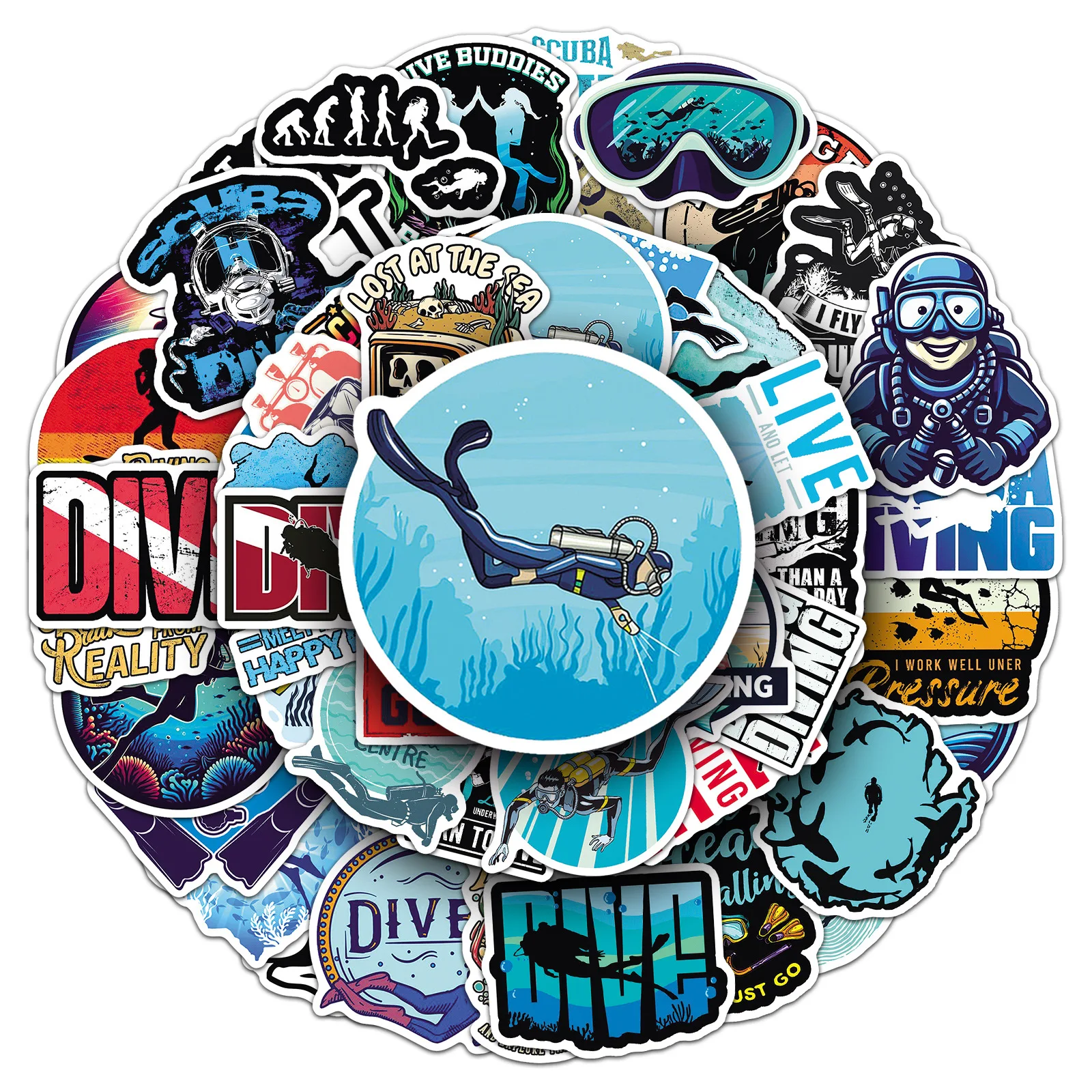 50PCS Diving Stickers Sports Series Cartoon Text Can Decorate Helmet Water Cup Notebook iPad Waterproof Sticker Kids Toy