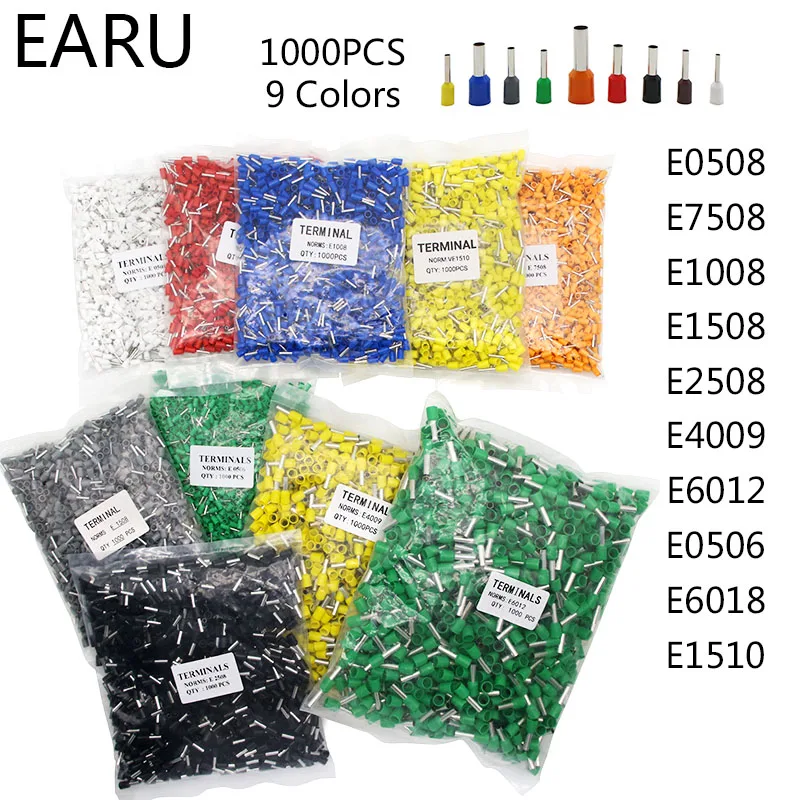 1000 teile/paket E0508 E7508 E1008 E1508 E2508 Isolierte Aderendhülsen Terminal Block Kabel Ende Draht Stecker Elektrische Crimp Terminator