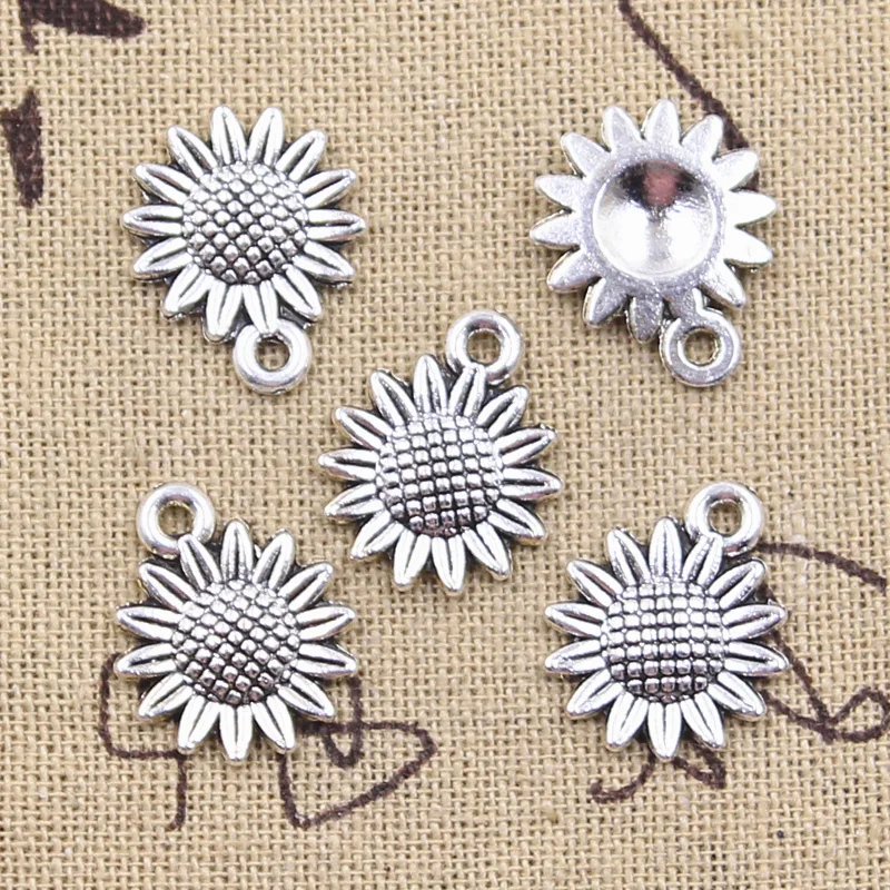 30pcs Charms Sunflower Flower 18x15mm Antique Silver Color Pendants DIY Crafts Making Findings Handmade Tibetan Jewelry